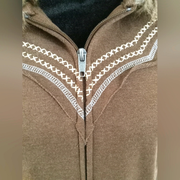 Ariat Zip Front Hoodie Brown Faux Fur Hood Women L - Picture 2 of 8